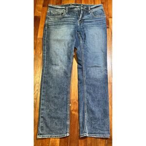 BKE Jake Jeans Mens 34x30 Straight Leg Blue Denim Whiskered Distressed